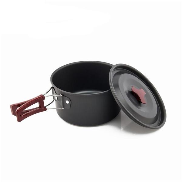 Camping cookware set aluminum – 3 bowls folding spoon rice spoon cleaning ball
