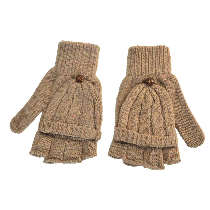 1 Pair Women Hand Warmer Flip Gloves Gift Soft Half Finger Mittens Gloves Knitted Thicken Artificial Wool Thermal Autumn Winter