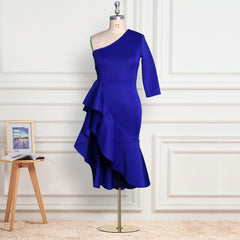 One Shoulder High Waist Large Size Slim Irregular Ruffle Gown Dress