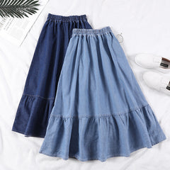 Mid-length High-waisted A-line Skirt Denim Skirt