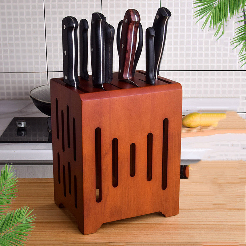 Wall mounted kitchen knife holder – ventilated rubber wood block front view
