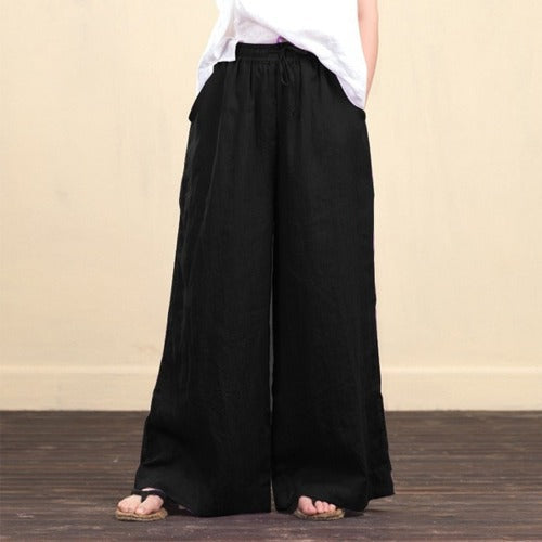 New Ladies Loose Wide Leg Pants Fashion Casual Cotton And Linen Trousers Women