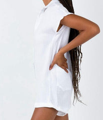 Ladies Summer Jumpsuit Solid Color V-neck Short-sleeved Buttons Cotton And Linen Casual