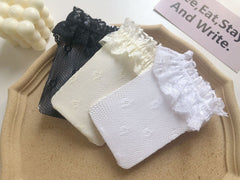 Girls Lace Net Stockings Middle Socks Milky White Loli Four-Leaf Clover Lace Socks Calf