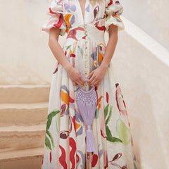 New Slim Fit Chiffon Printed Long Skirt Beach Dress