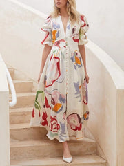 New Slim Fit Chiffon Printed Long Skirt Beach Dress
