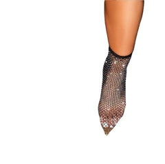 Pointed Stiletto Net Stockings Hollow Rhinestone Socks Boots Ankle Boots Cool