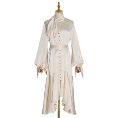 Bib-Style Lantern Sleeves Single-Breasted Design Lace-Up Irregular Jumpsuit