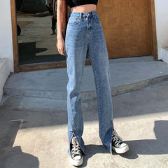 Spring Split Retro High Waist Mopping Jeans Women