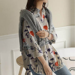 European And American Long-Sleeved Loose Large Size Casual Irregular Printed Blouse