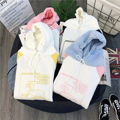 Fashion Casual Plus Velvet Thick Sweater Women's Hoodie Korean Students Loose Casual Color Matching Autumn And Winter Tops