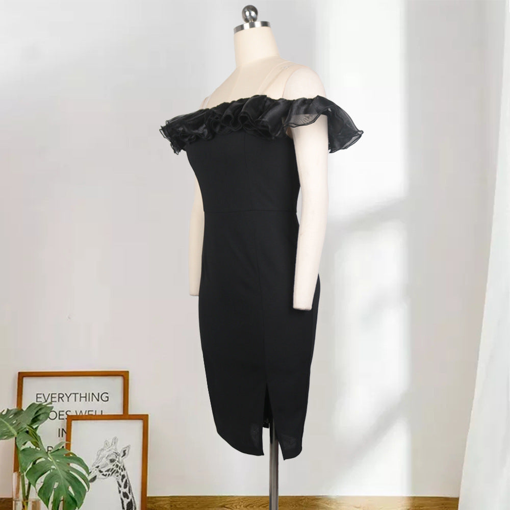 Sexy One-Shoulder, Wooden Ears, High-Waisted Slit, Large Size, Buttocks, Women'S Dress
