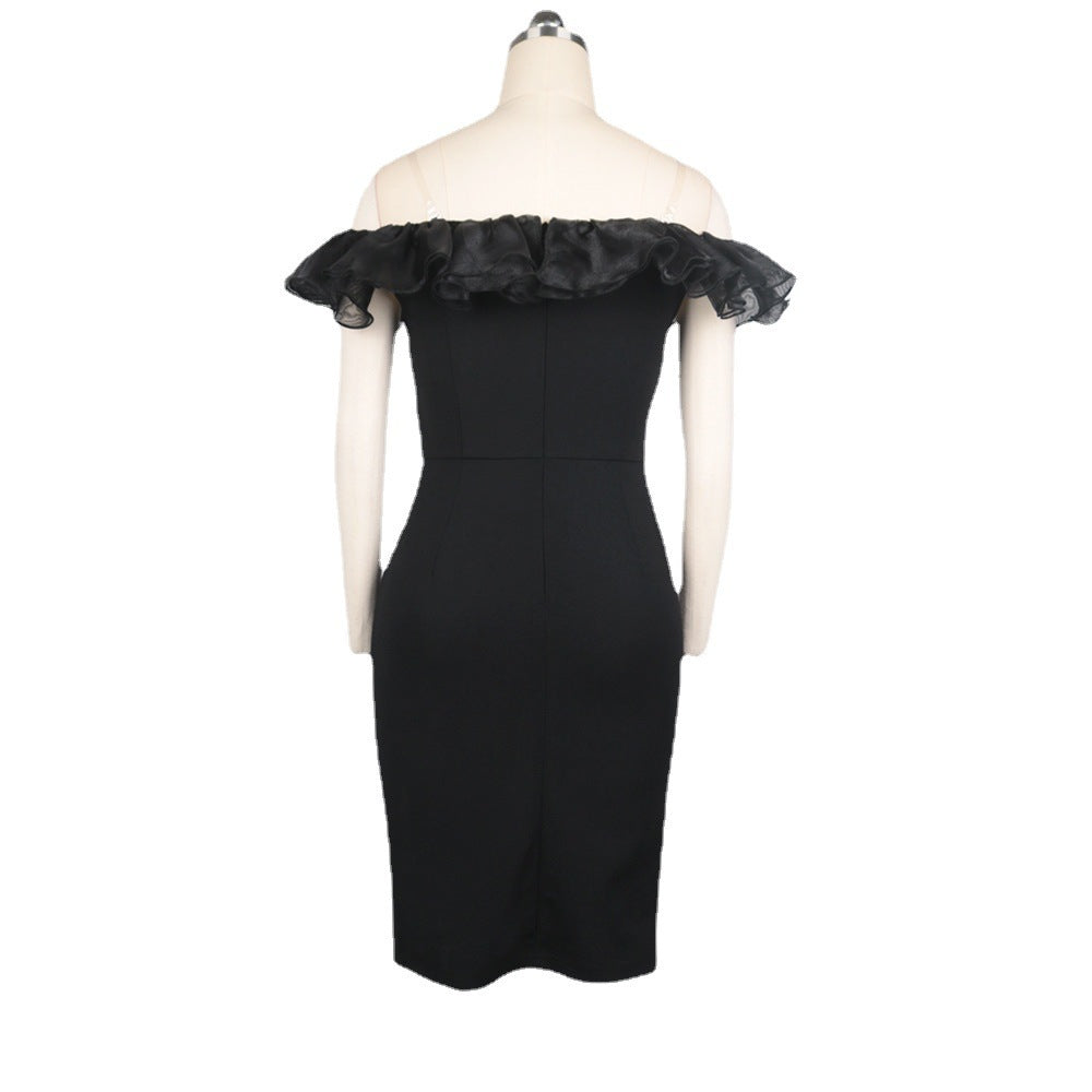 Sexy One-Shoulder, Wooden Ears, High-Waisted Slit, Large Size, Buttocks, Women'S Dress