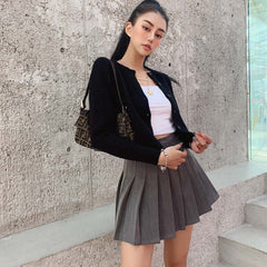 Excellent Quality And Style. American Retro Gray Pleated Skirt Skirt. Female High-Waisted Short Skirt.