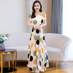 Chiffon Dress Popular Skirt Long Waist Waist Big Swing Wave Point Retro Long Beach Skirt Seaside