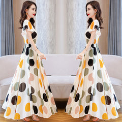Chiffon Dress Popular Skirt Long Waist Waist Big Swing Wave Point Retro Long Beach Skirt Seaside