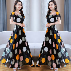 Chiffon Dress Popular Skirt Long Waist Waist Big Swing Wave Point Retro Long Beach Skirt Seaside