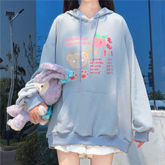 Cute Bunny Ears Navy Collar Hooded Loose Sweatshirt