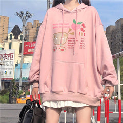 Cute Bunny Ears Navy Collar Hooded Loose Sweatshirt