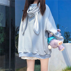 Cute Bunny Ears Navy Collar Hooded Loose Sweatshirt