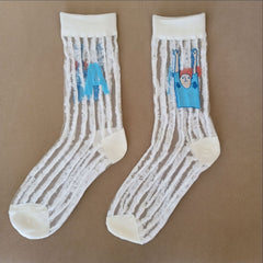 Socks Female New Cartoon Jacquard Korean Tube Socks Draw Thin Glass Stockings Cute Women Socks