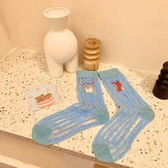 Socks Female New Cartoon Jacquard Korean Tube Socks Draw Thin Glass Stockings Cute Women Socks