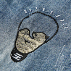 Elastic Waist Embroidery Cropped Jeans Women Summer Thin Section