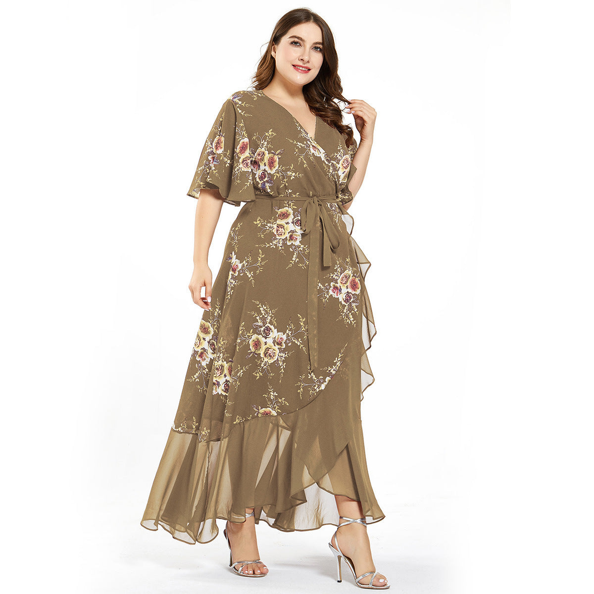 Plus Size Evening gown Women Printed Chiffon long dress Fat
