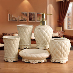 Ceramic bathroom set 5 piece European style – ivory porcelain beige finish