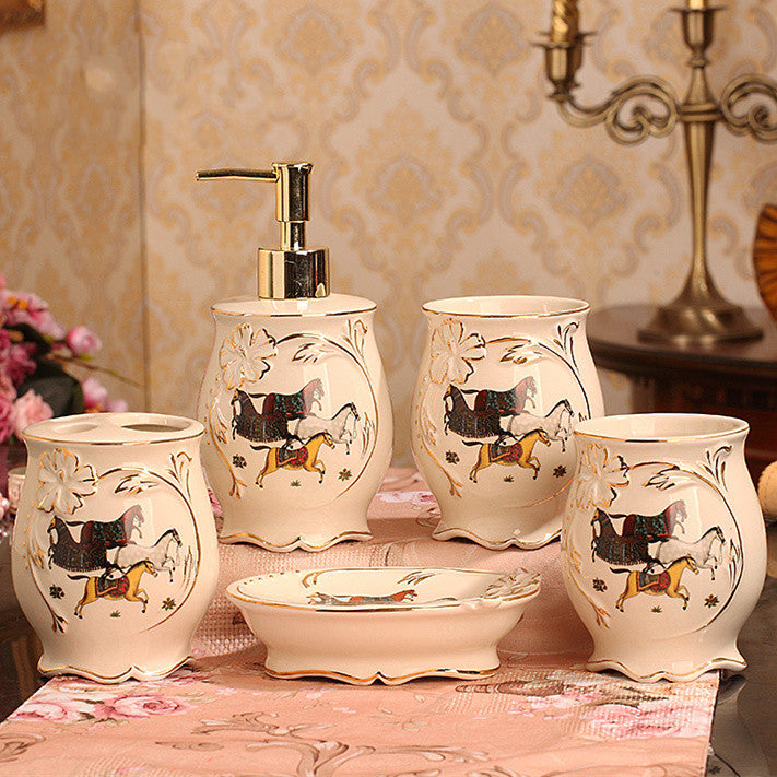 Ceramic bathroom set 5 piece European style – Pick N Drop luxury gift USA Europe