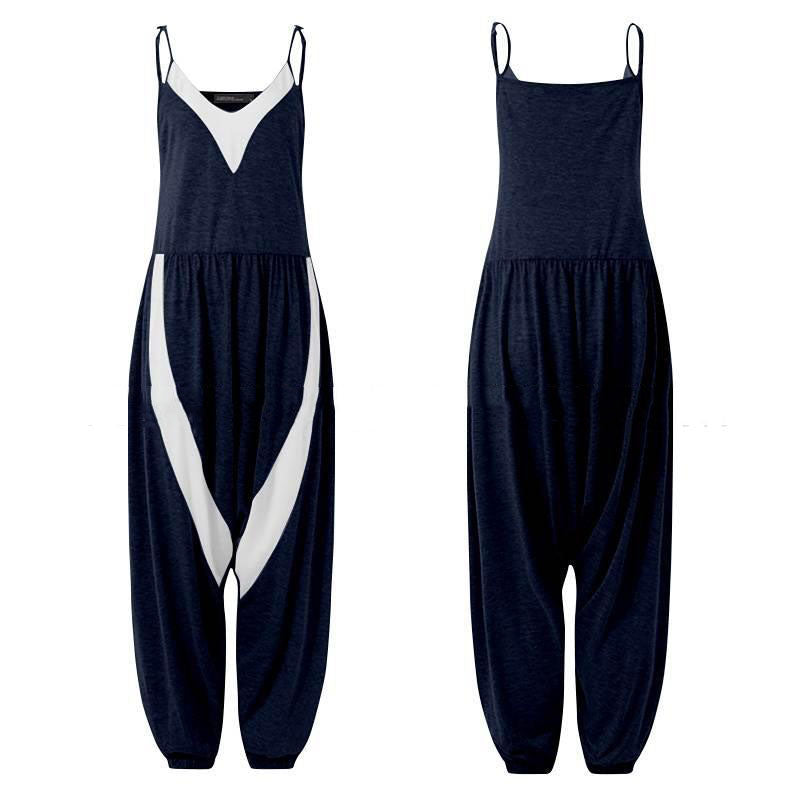 Sleeveless Loose Stitching Suspenders Jumpsuit
