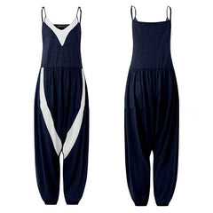 Sleeveless Loose Stitching Suspenders Jumpsuit