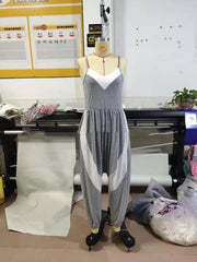 Sleeveless Loose Stitching Suspenders Jumpsuit