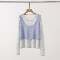 New Design Sense Stitching Fake Two-piece Knitted Sweaters Women