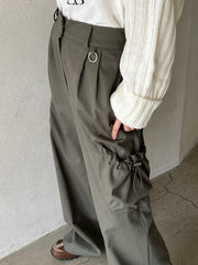 Retro Solid Color Elastic Casual Wide Leg Pants For Women