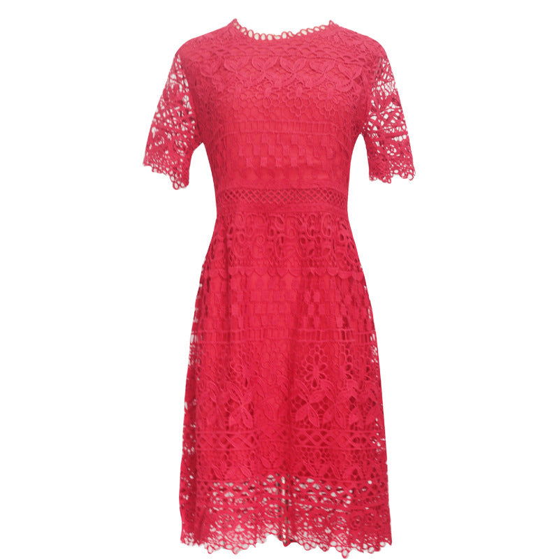 Small Fragrance Round Neck Heavy Industry Water-soluble Hollow Large Size Dress