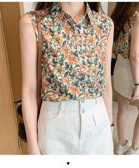 Sleeveless Vest Floral Chiffon Blouse Women's Summer Inner Blouse