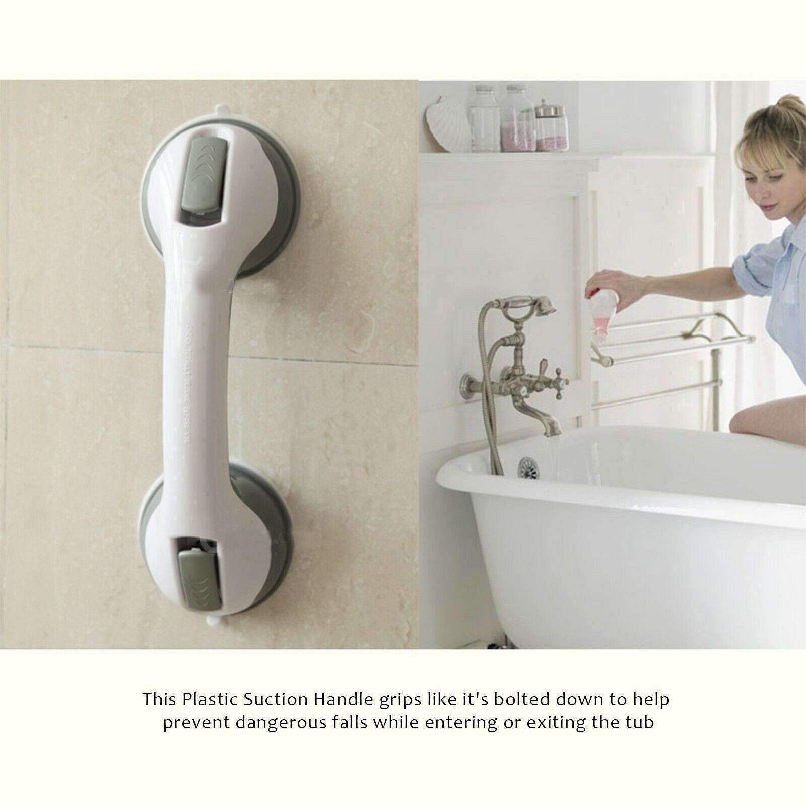 Bathroom suction grab bar safety handle – no drill tab lock installation