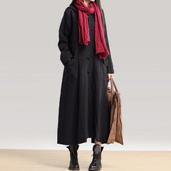 Cotton linen large size long sleeve dress