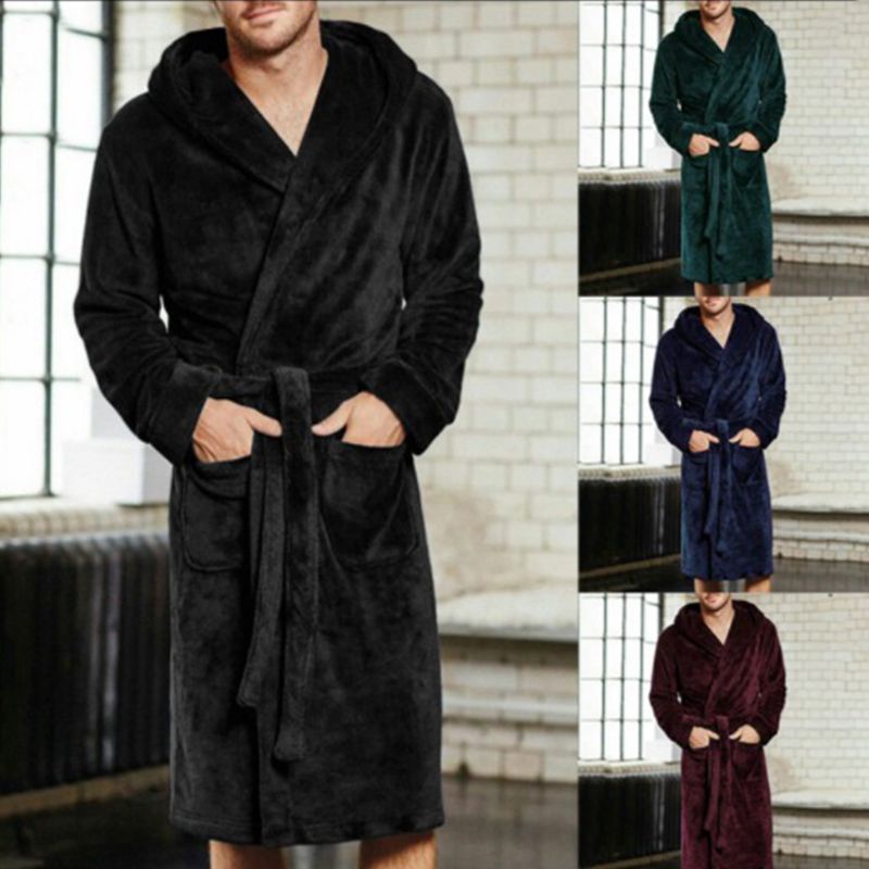 Nylon hooded bathrobe for men and women – loose velvet lined robe front view