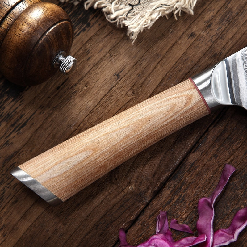 Damascus kitchen knife set – V gold special steel core close-up