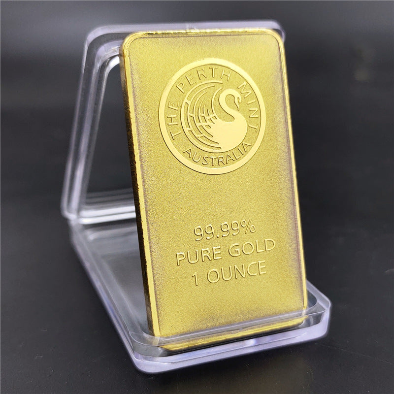 Swan commemorative coin collectible – gold plated square alloy front view