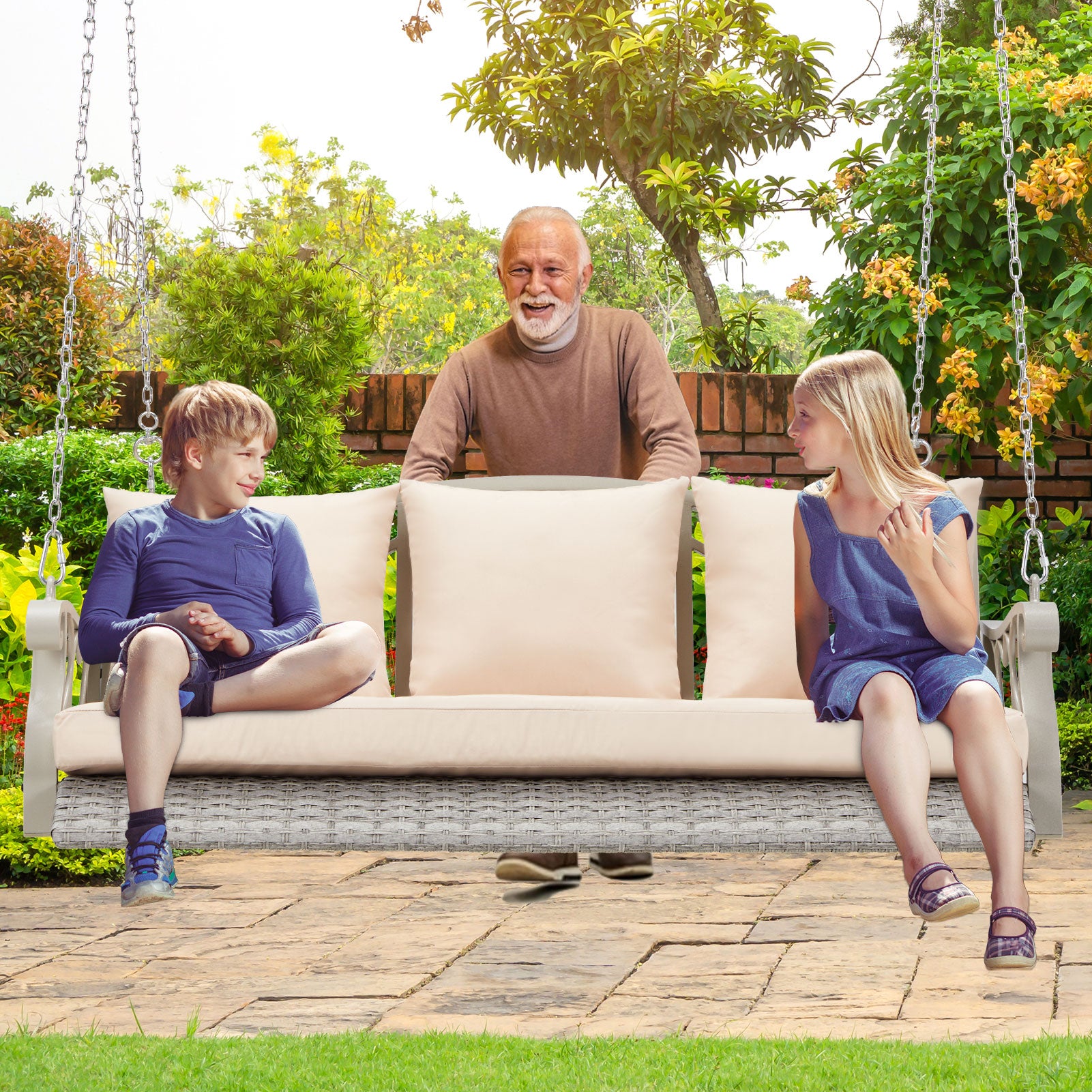Outdoor porch swing with cushions – 54.5 inch 3 person capacity