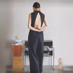 Fashionable Backless Elastic Jumpsuit Loose Trousers