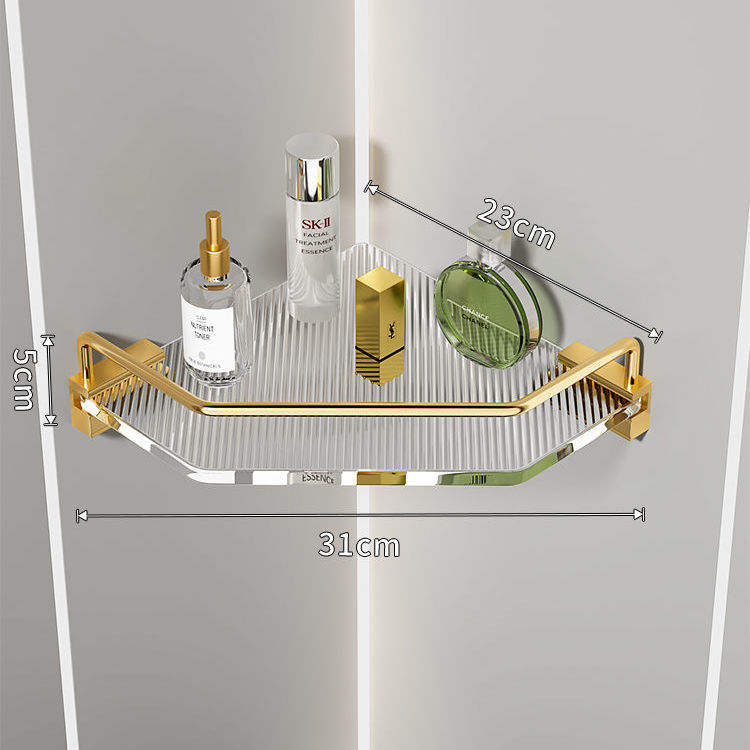 Acrylic bathroom shelf space aluminum – gold 2 layer double shelf close-up