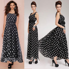 Black And White Polka Dot Chiffon Big Swing Suspender Dress