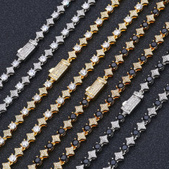 European And American New 6mm Cross Star Zircon Tennis Chain Hip Hop Rhombus Men's Necklace