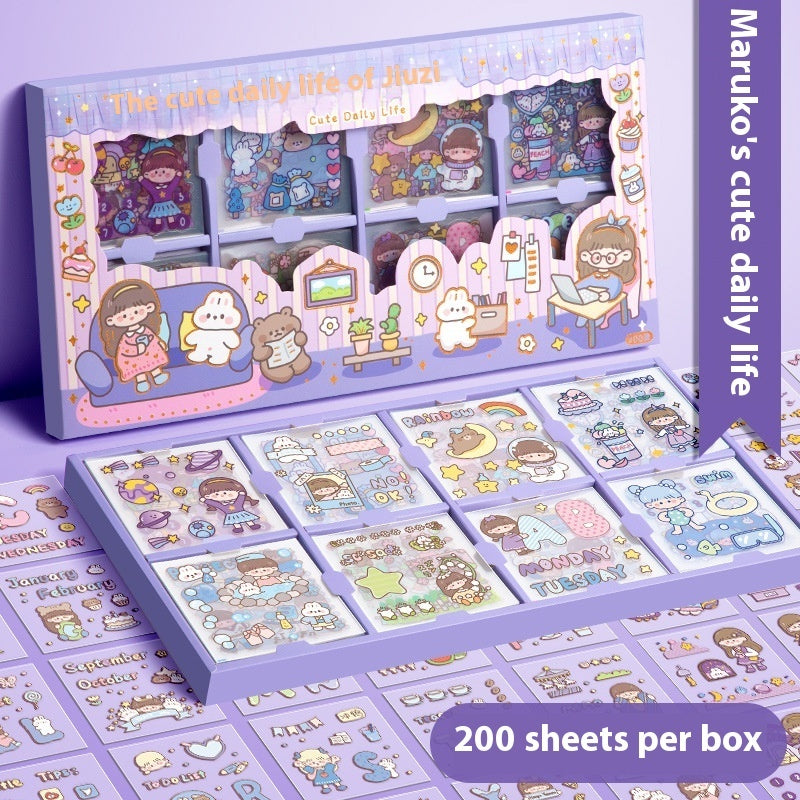 Waterproof cartoon stickers pack 200 pcs – seamless edges close-up
