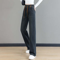 Loose Waist Trimming Lace-up Jeans For Women