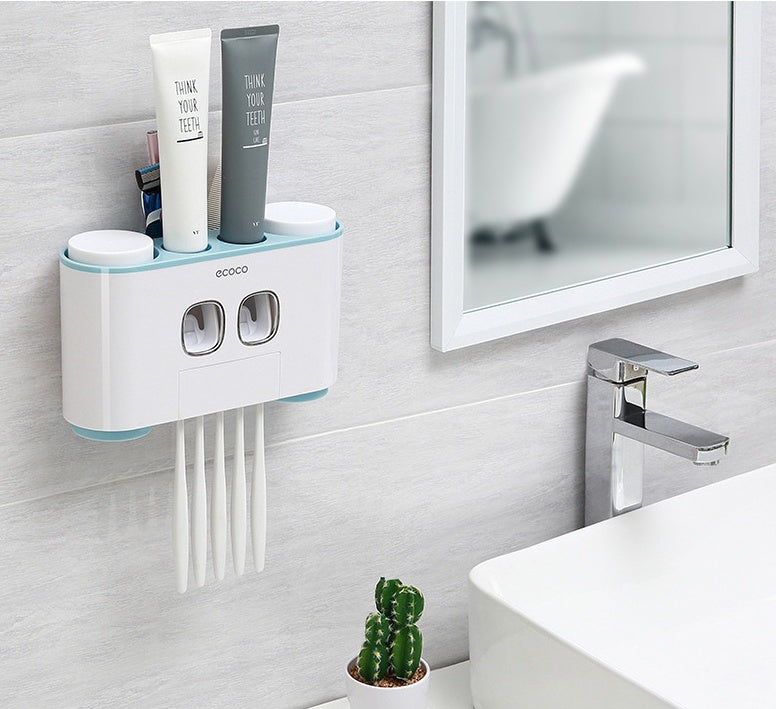 Toothbrush holder set wall mounted family – green grey pink blue colors